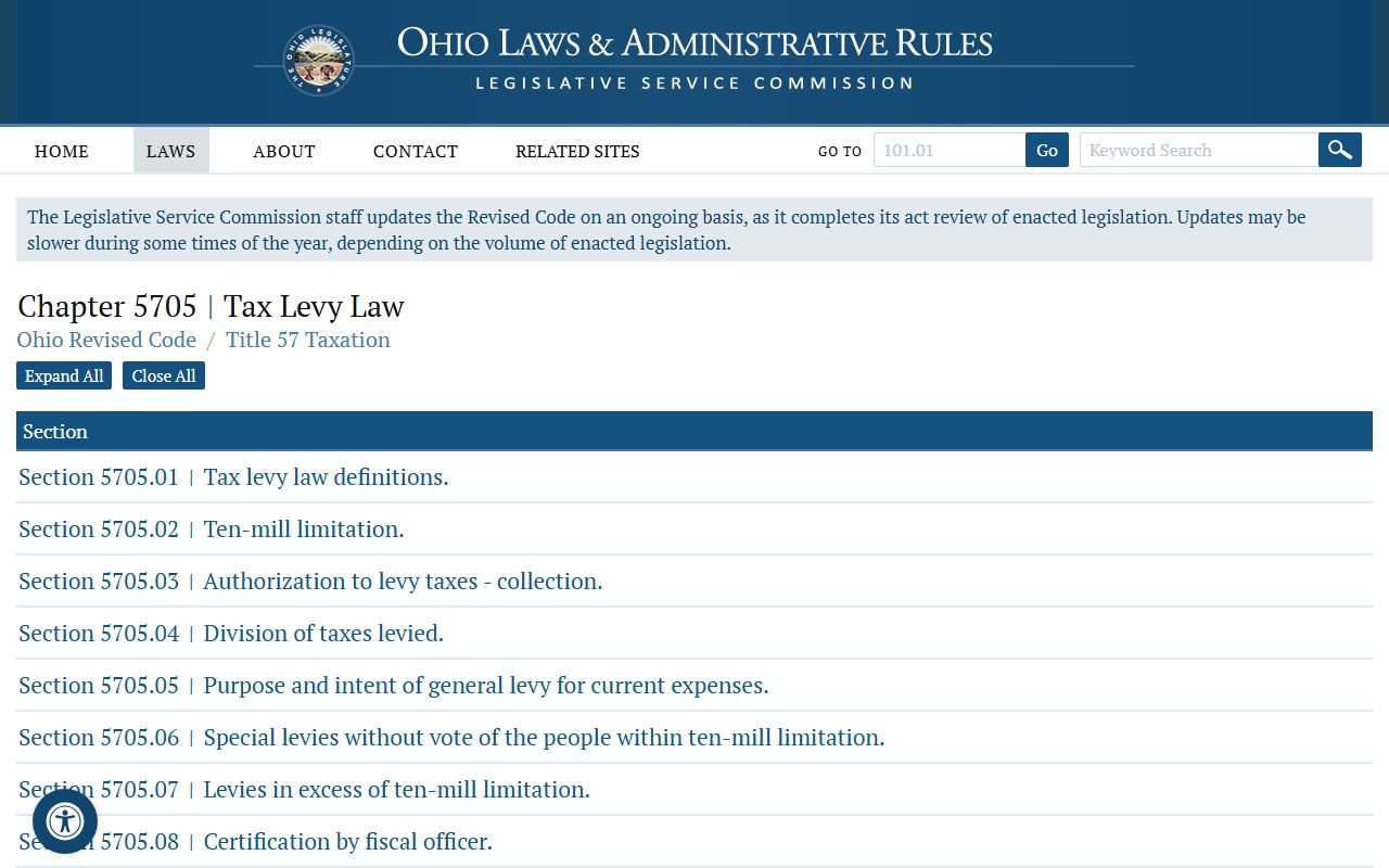 ORC Chapter 5705 tax levies for Ohio property tax records